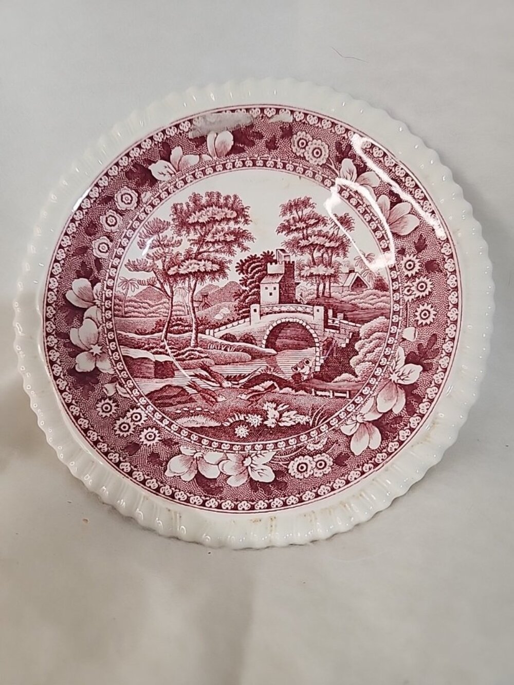 Copeland Spode's Tower Pink, Flowers & Scene: 6  In  Saucer Decor England Landsc